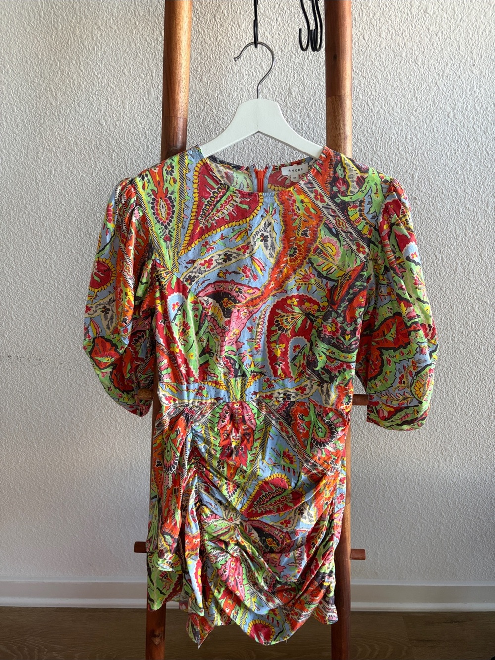 RHODE Multicolor Paisley Ruched Mini Dress